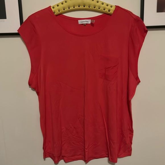 Calvin Klein Tops - Calvin Klein 1X Sleeveless Blouse Red Front Pocket